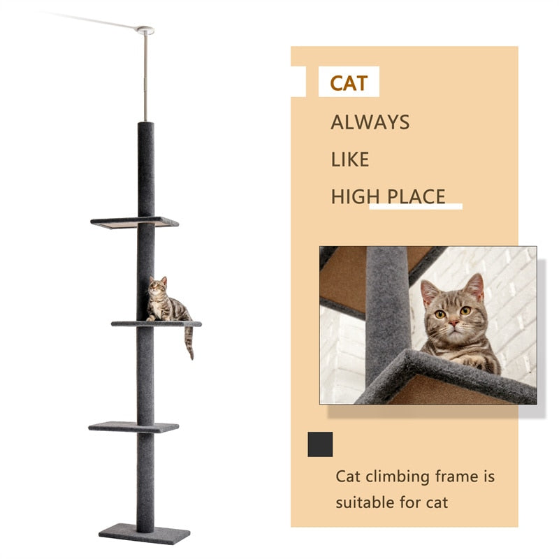 Domestic Delivery Pet Cat Tree Floor to Ceiling Indoor Natural Scratching Post Adjustable Climbing Tree Jumping Toy - skipjackltd