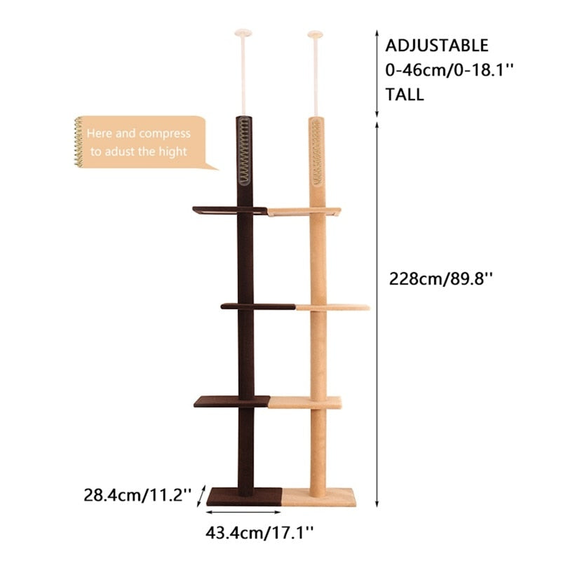 Domestic Delivery Pet Cat Tree Floor to Ceiling Indoor Natural Scratching Post Adjustable Climbing Tree Jumping Toy - skipjackltd