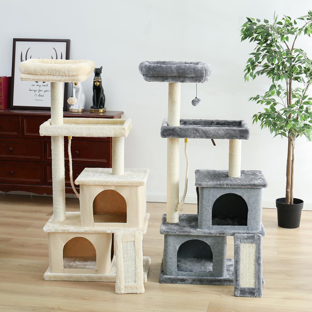 Pet Cat Tree House Tower Condo Wood Cat Scratching Sisal-Covered Scratch Posts