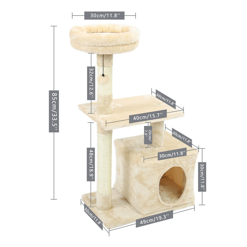 Tree With Cozy Perches Stable Cat Climbing Frame Cat Scratch Board Toys Gray&Beige