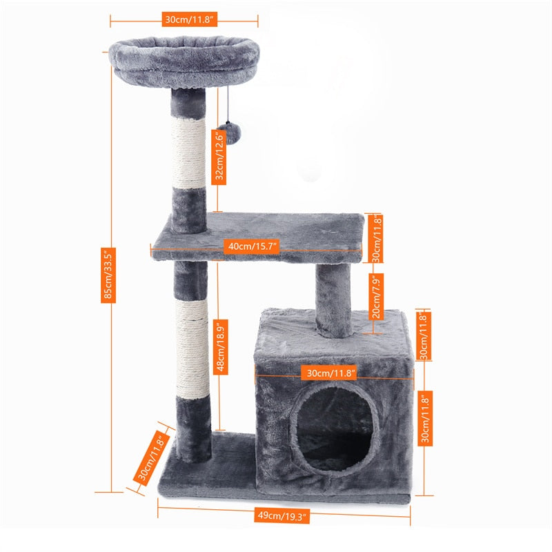 Tree With Cozy Perches Stable Cat Climbing Frame Cat Scratch Board Toys Gray&Beige