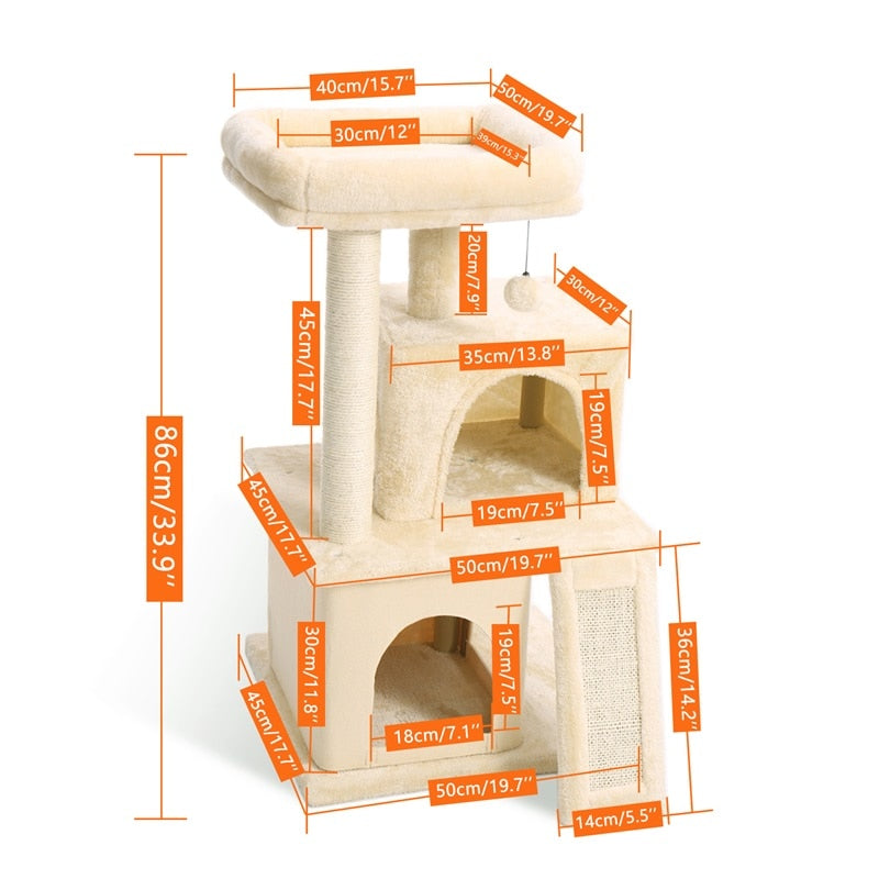 Pet Cat Tree House Tower Condo Wood Cat Scratching Sisal-Covered Scratch Posts