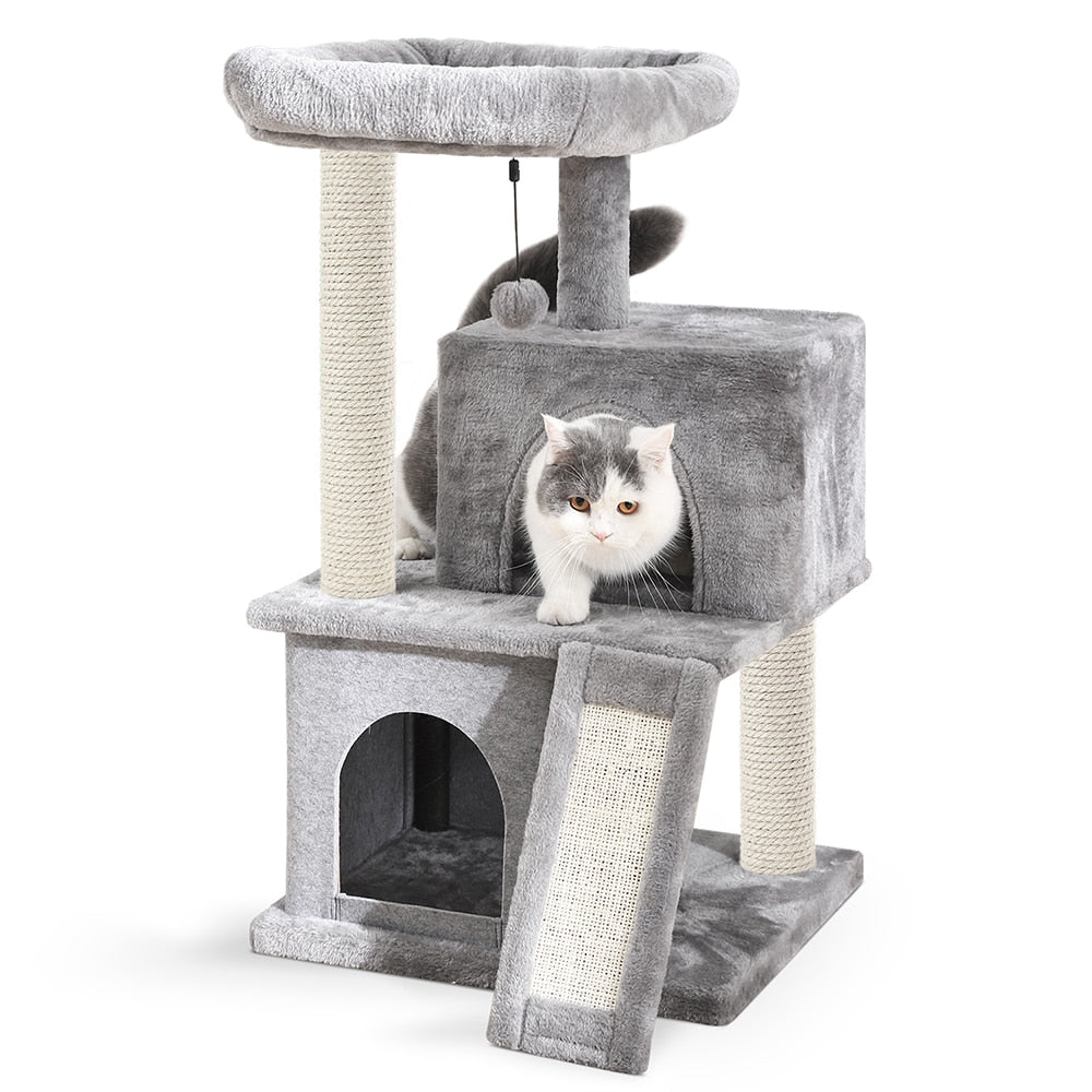 Pet Cat Tree House Tower Condo Wood Cat Scratching Sisal-Covered Scratch Posts