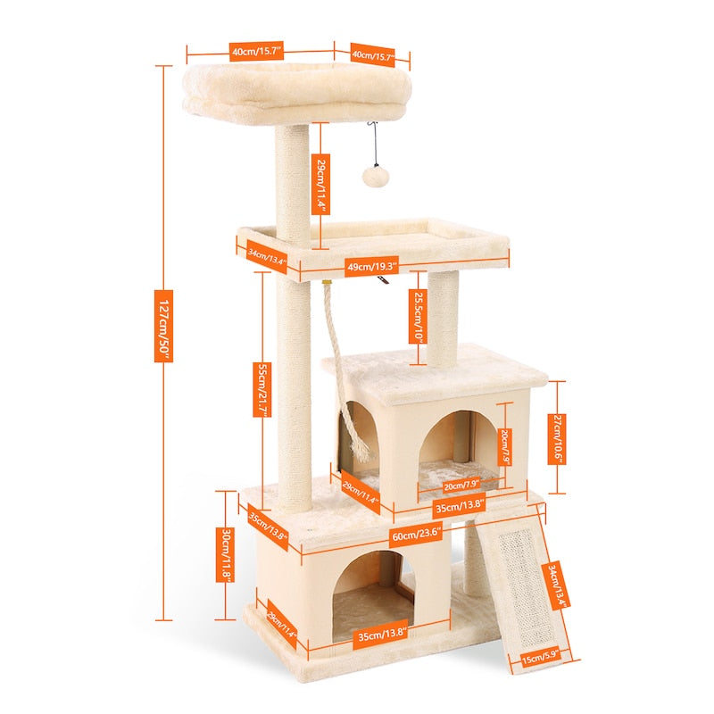 Pet Cat Tree House Tower Condo Wood Cat Scratching Sisal-Covered Scratch Posts