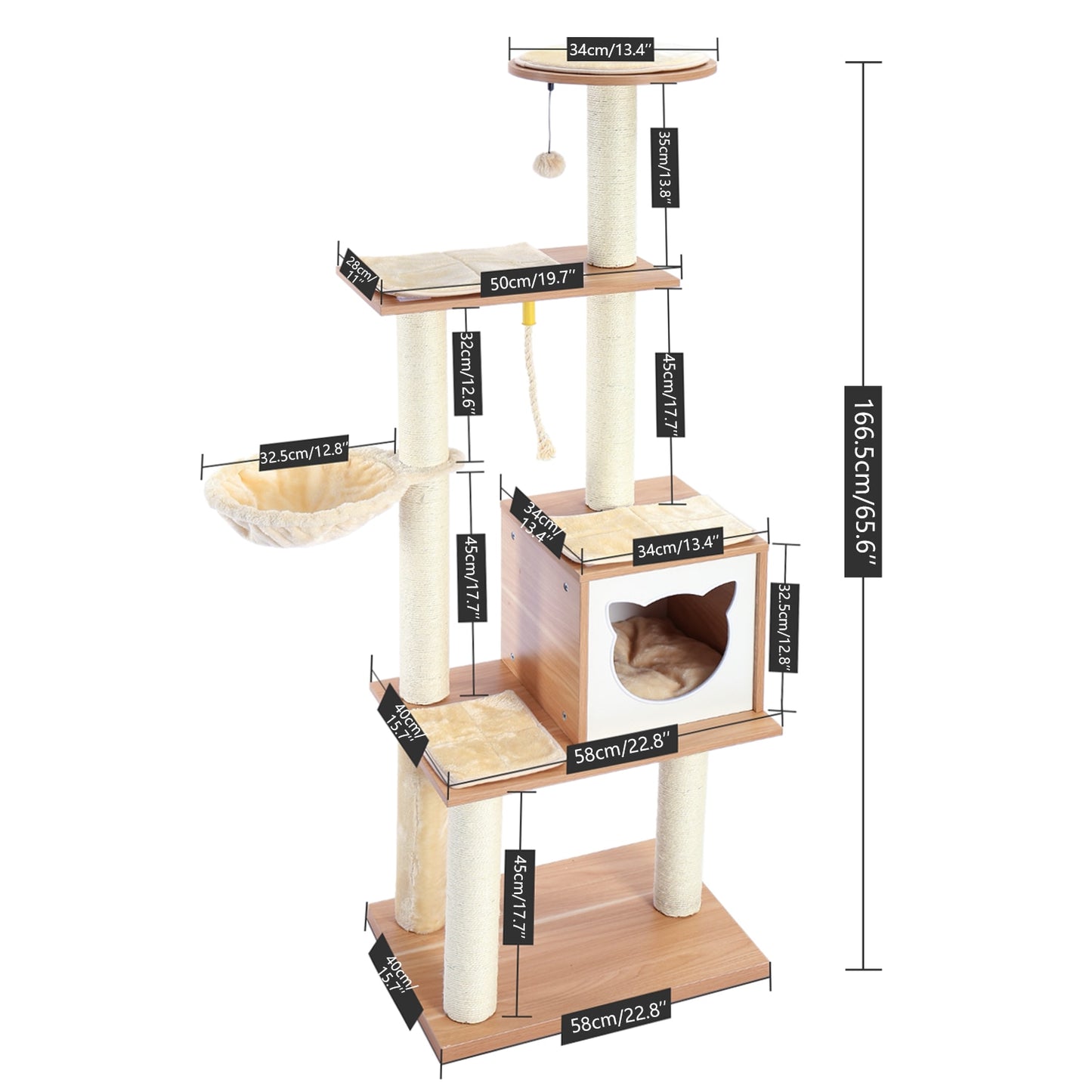 Pet Cat Tree House Tower Condo Wood Cat Scratching Sisal-Covered Scratch Posts