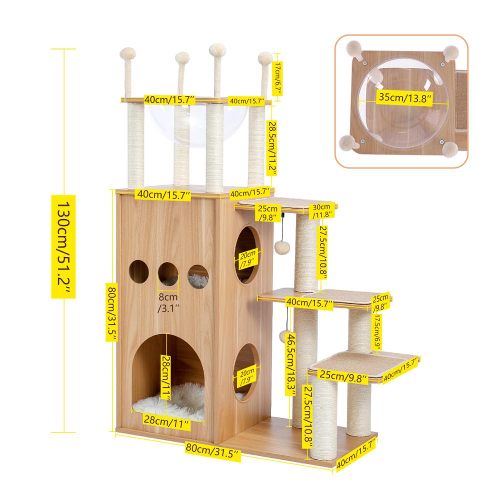 Pet Cat Tree House Tower Condo Wood Cat Scratching Sisal-Covered Scratch Posts