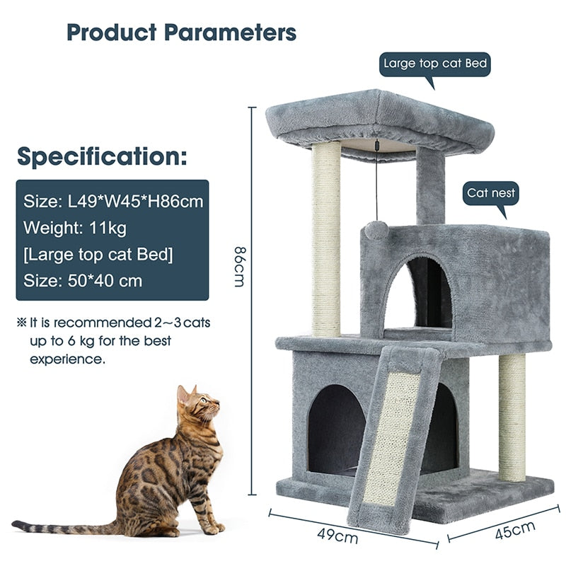 Pet Cat Tree House Tower Condo Wood Cat Scratching Sisal-Covered Scratch Posts