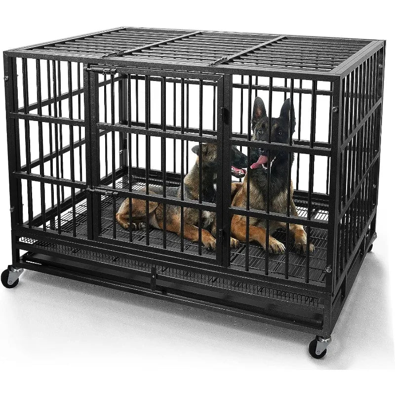 48/38 Inch Heavy Duty Dog Crate Cage Kennel with Wheels