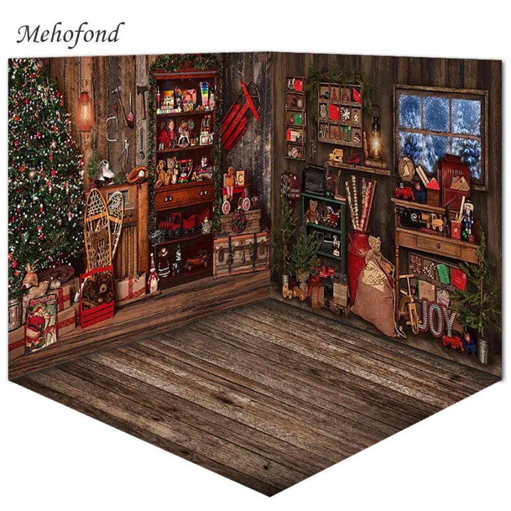 Photography Background Winter Christmas Santa's Toy Shop