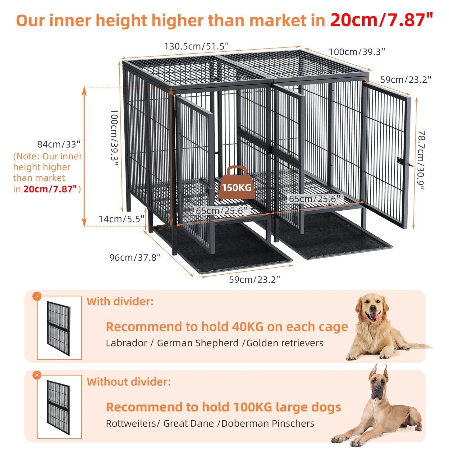 Jumbo XXL Large double door Dog Cage Heavy Duty Metal  with Steel Lock and Removable Trays