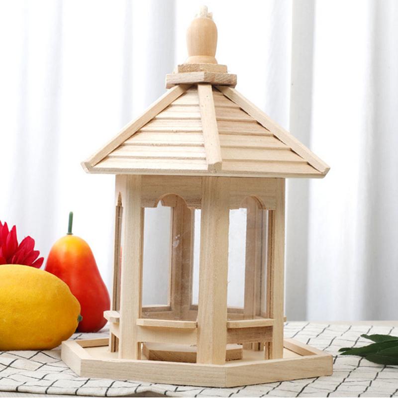 Large Capacity Wild Bird Feed Dispenser Wooden Bird Feeder Bird House With Roof