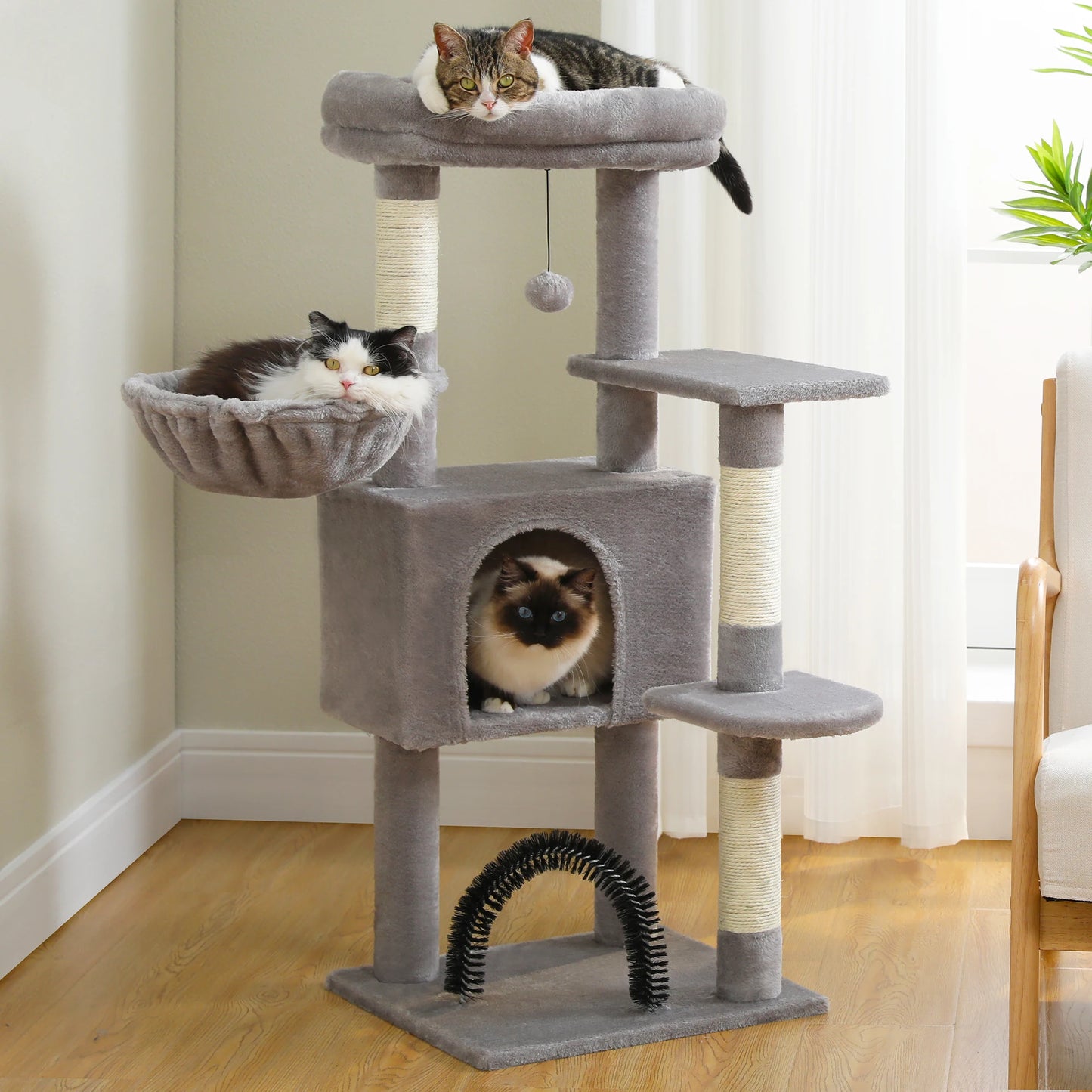 Cat Tree Tower with Self Groomer Sisal Scratching Post Large Condo Perch