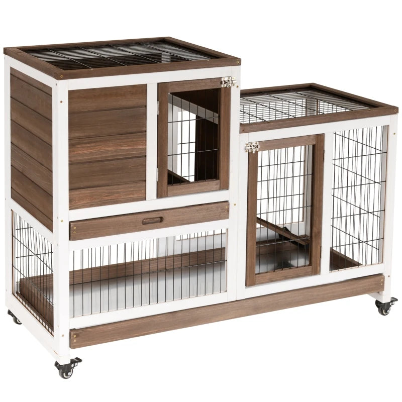 Wooden Rabbit Hutch Elevated Bunny Cage with Enclosed Run with Wheels