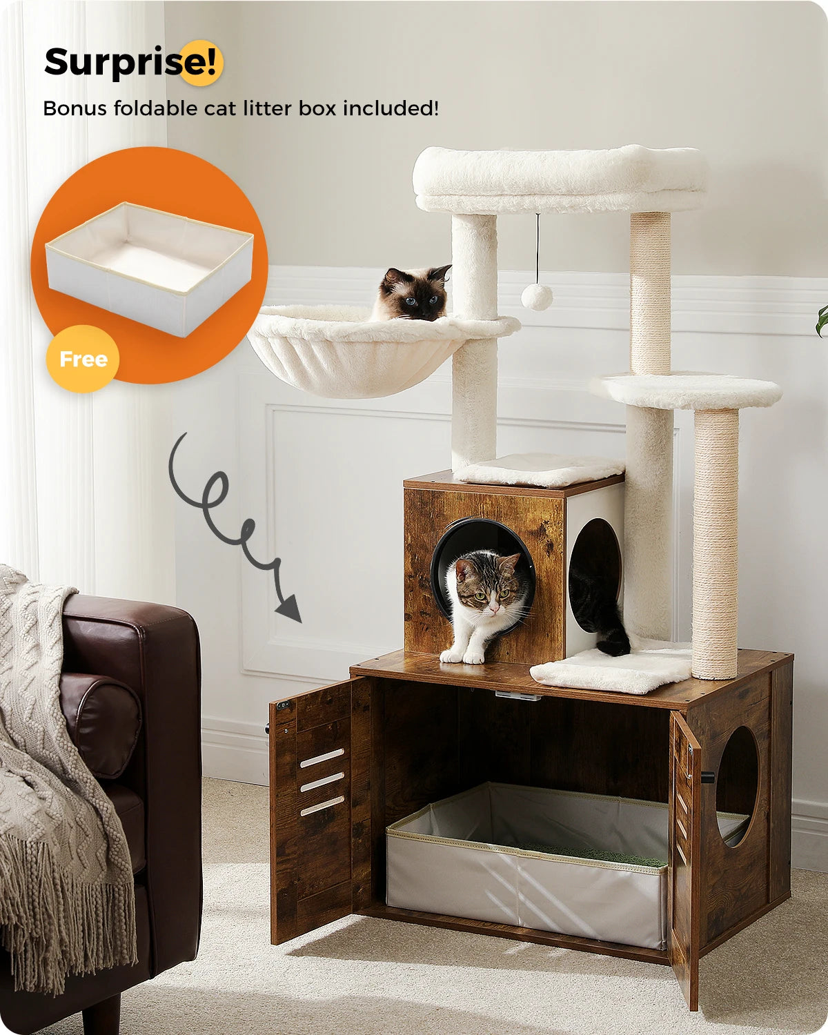 Multi-Level Cat Tower with Cat Litter Box