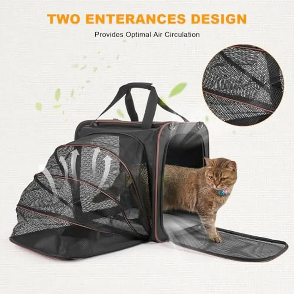 Expandable Cat Travel Carrier with Leak-Proof Litter Box