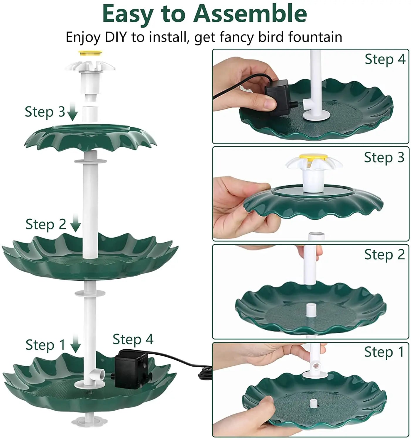 3 Tiered Bird Bath with Solar Pump Solar Fountain