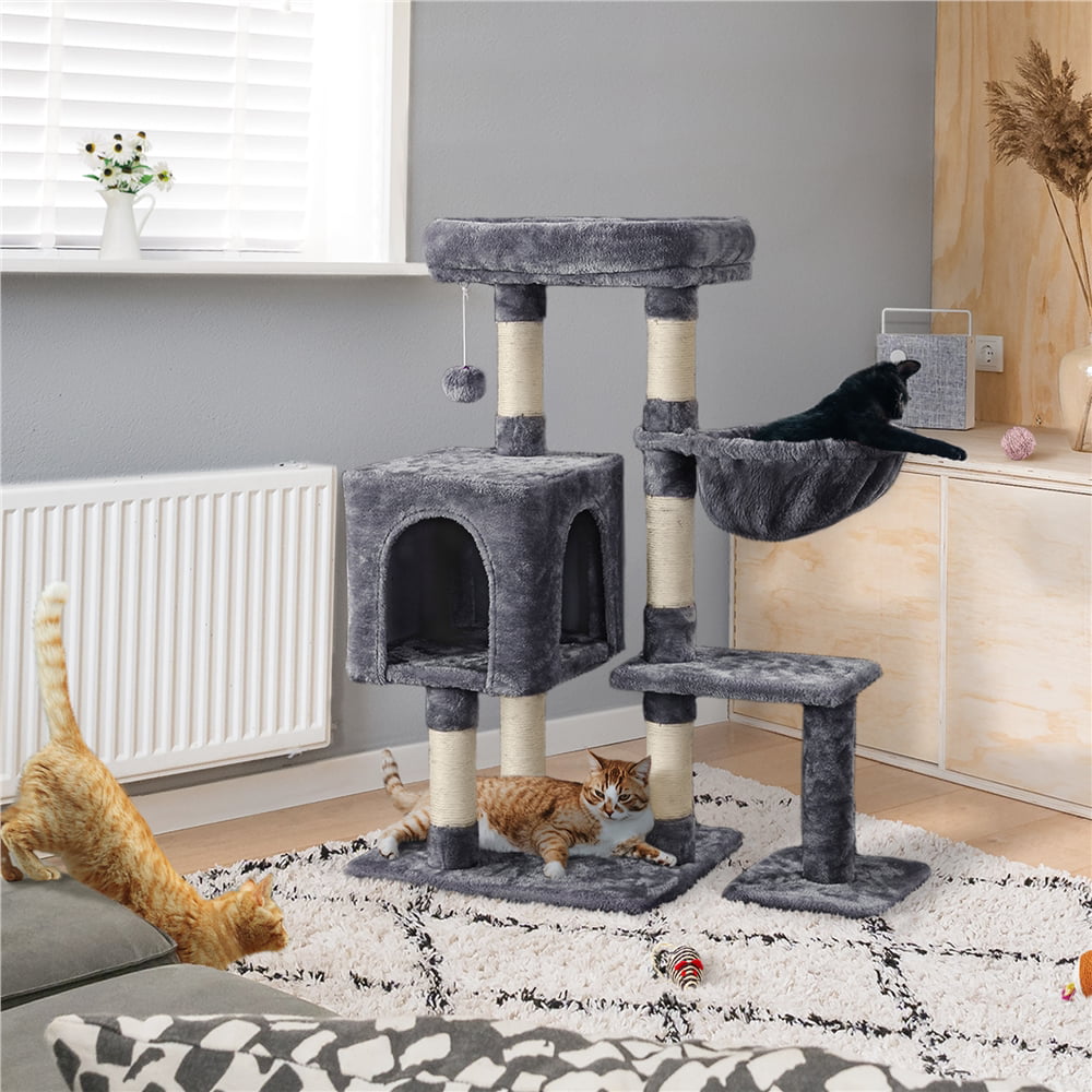 SMILE MART 4-Level Cat Tree Condo with Plush Perch, Light Gray