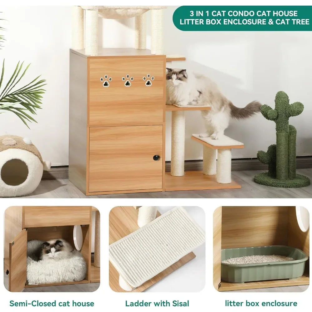 Modern Cat Tree With Litter Box Enclosure