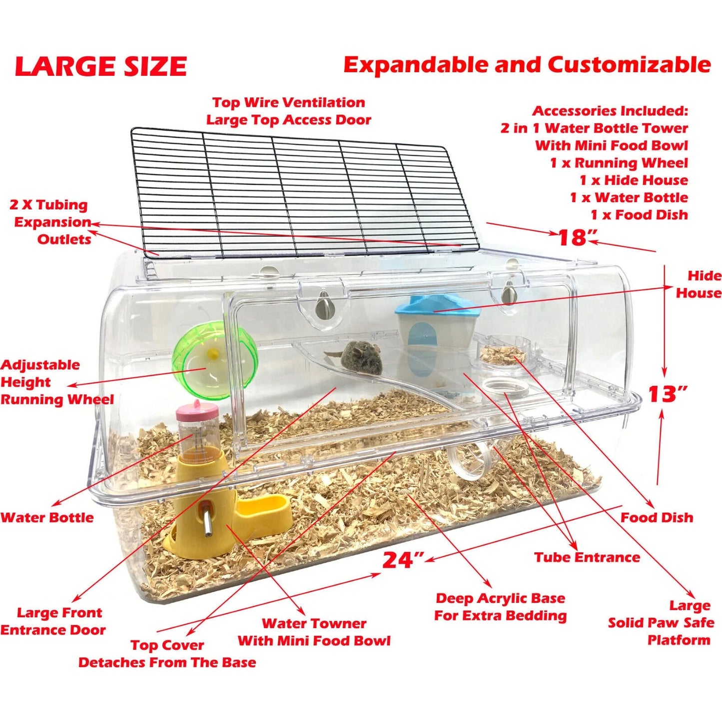 US LARGE Deluxe 2-Floor Acrylic Hamster Palace Habitat