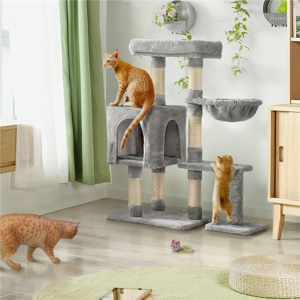 SMILE MART 4-Level Cat Tree Condo with Plush Perch, Light Gray