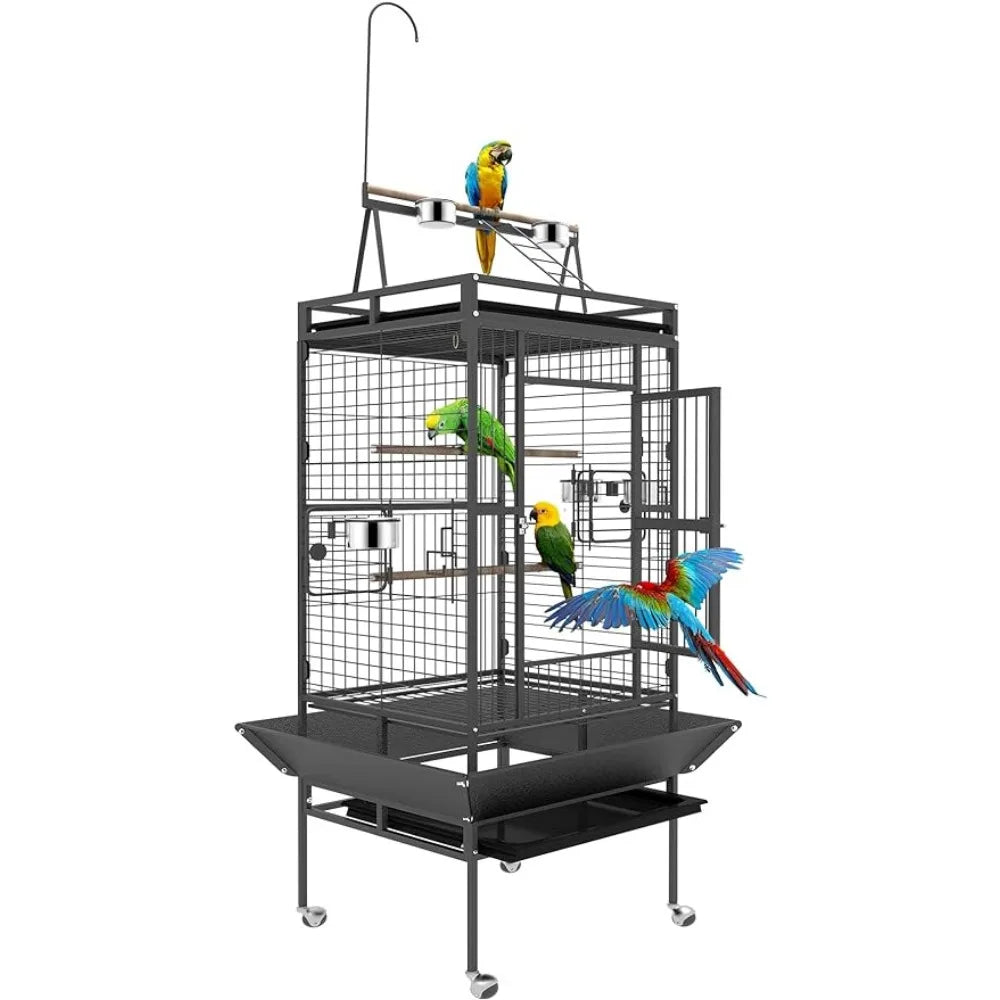 82 Inch Bird Flight Cage With Rolling Stand & Bottom Tray