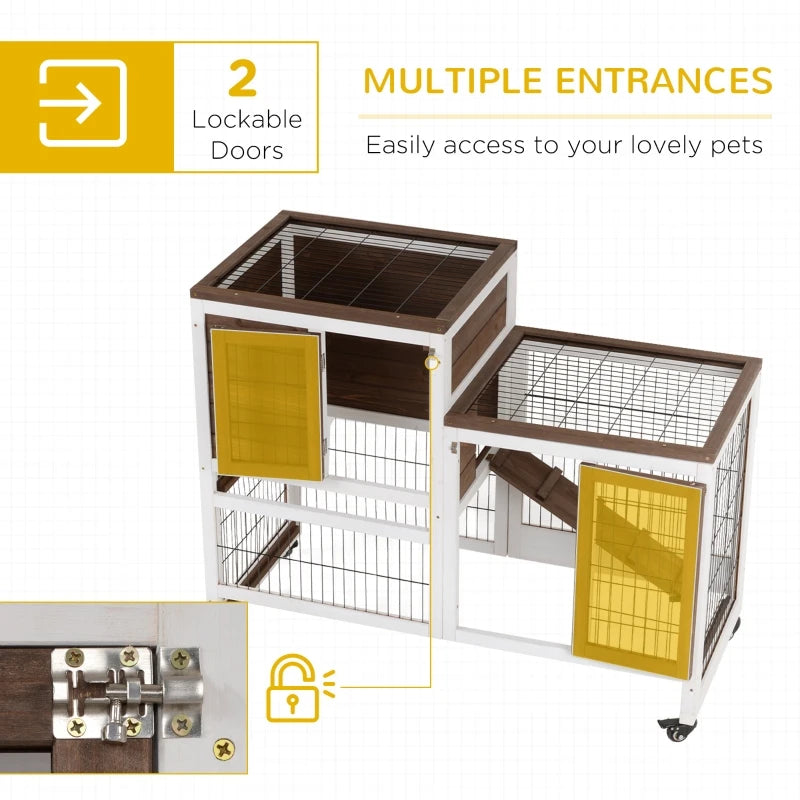 Wooden Rabbit Hutch Elevated Bunny Cage with Enclosed Run with Wheels