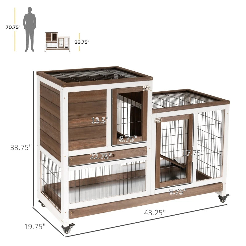 Wooden Rabbit Hutch Elevated Bunny Cage with Enclosed Run with Wheels