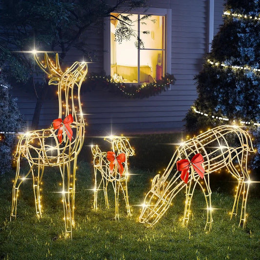 2024 Upgraded Large Christmas Decorations , Set of 3 Light Up Reindeer