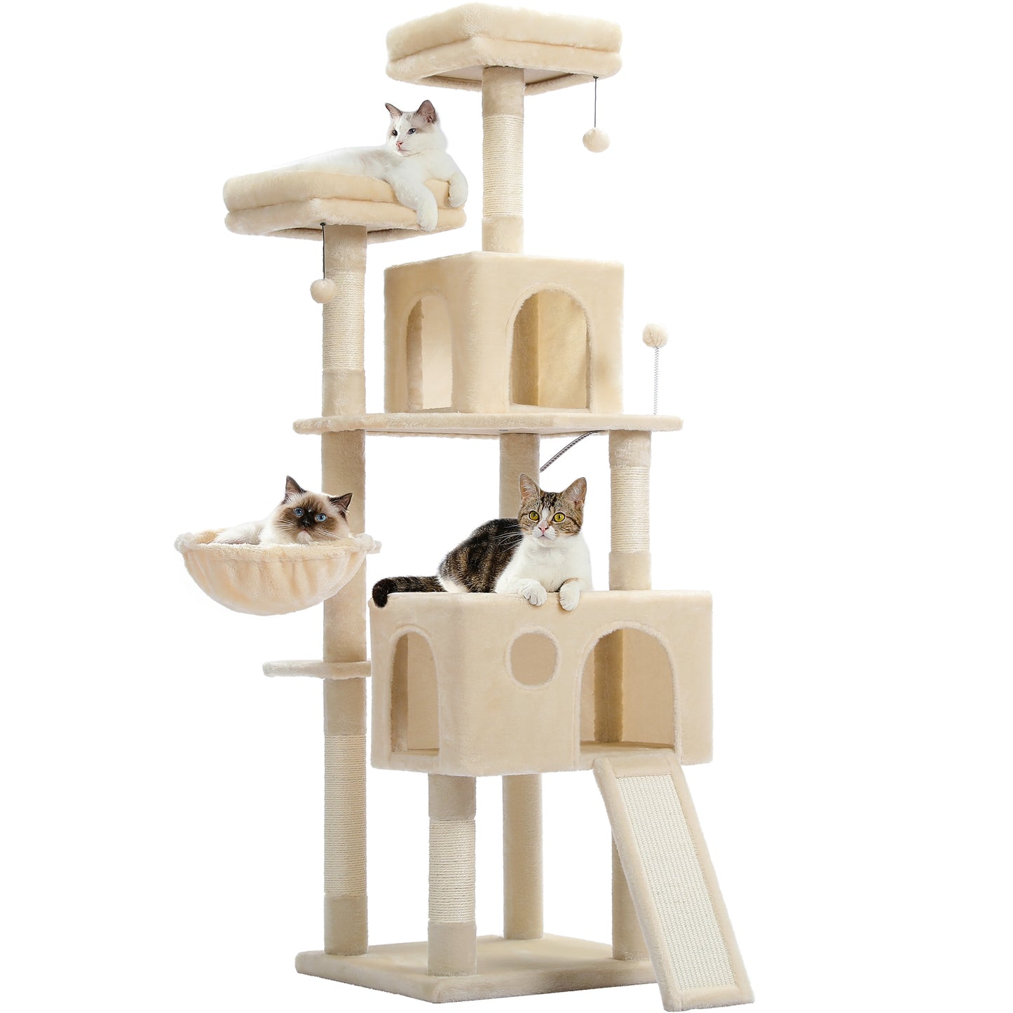 Tree With Cozy Perches Stable Cat Climbing Frame Cat Scratch Board Toys Gray&Beige