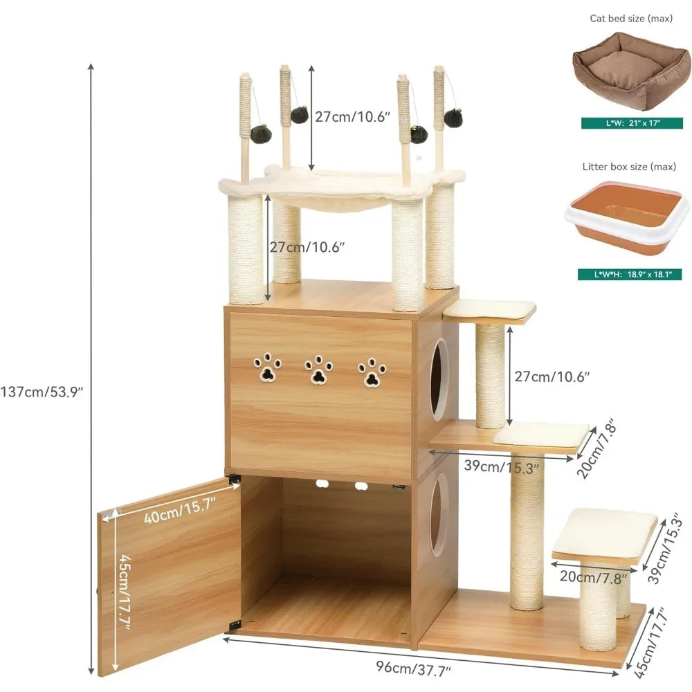 Modern Cat Tree With Litter Box Enclosure