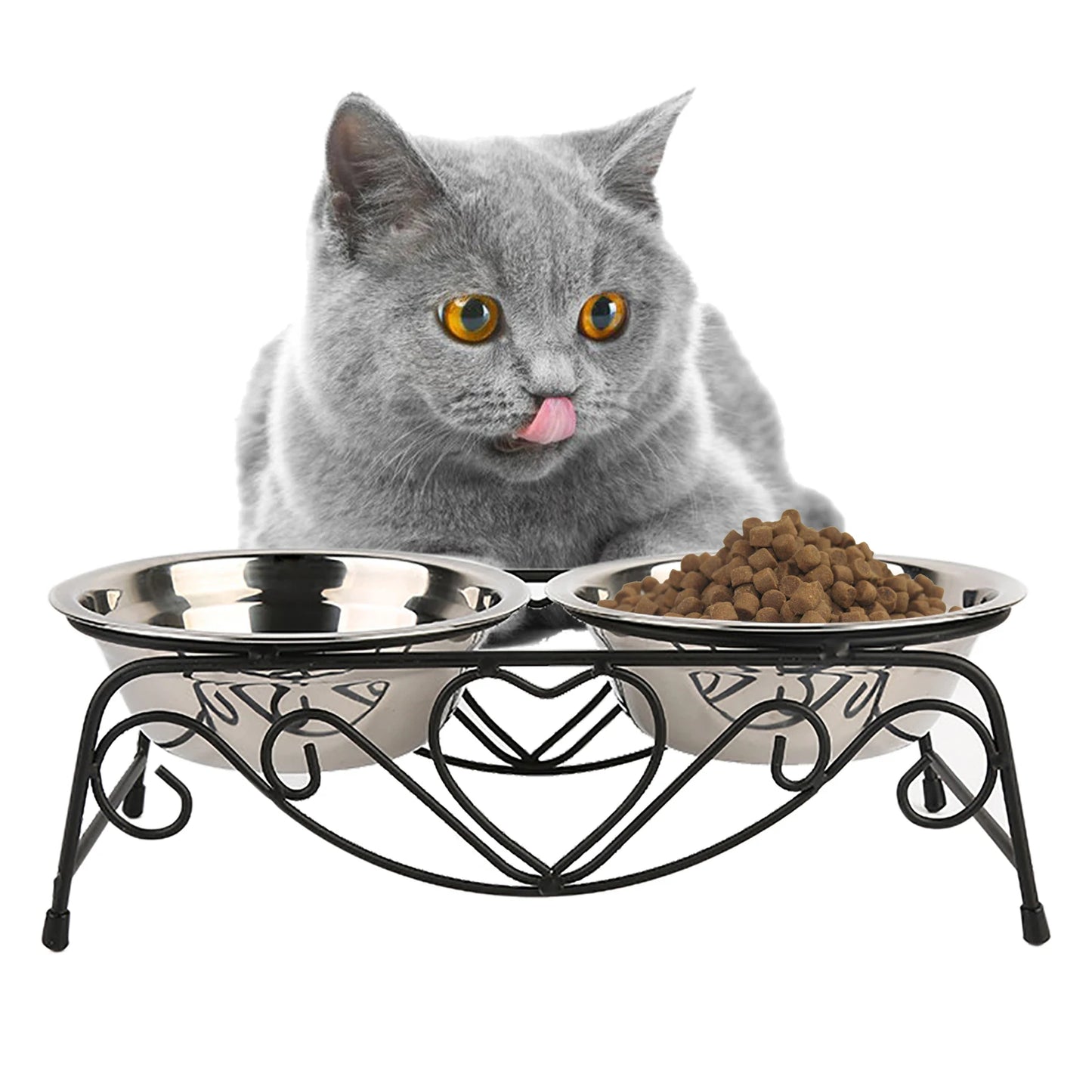 Stainless Steel Cat Bowl Feeding And Water 2-Bowl Feeding Station Non-Slip