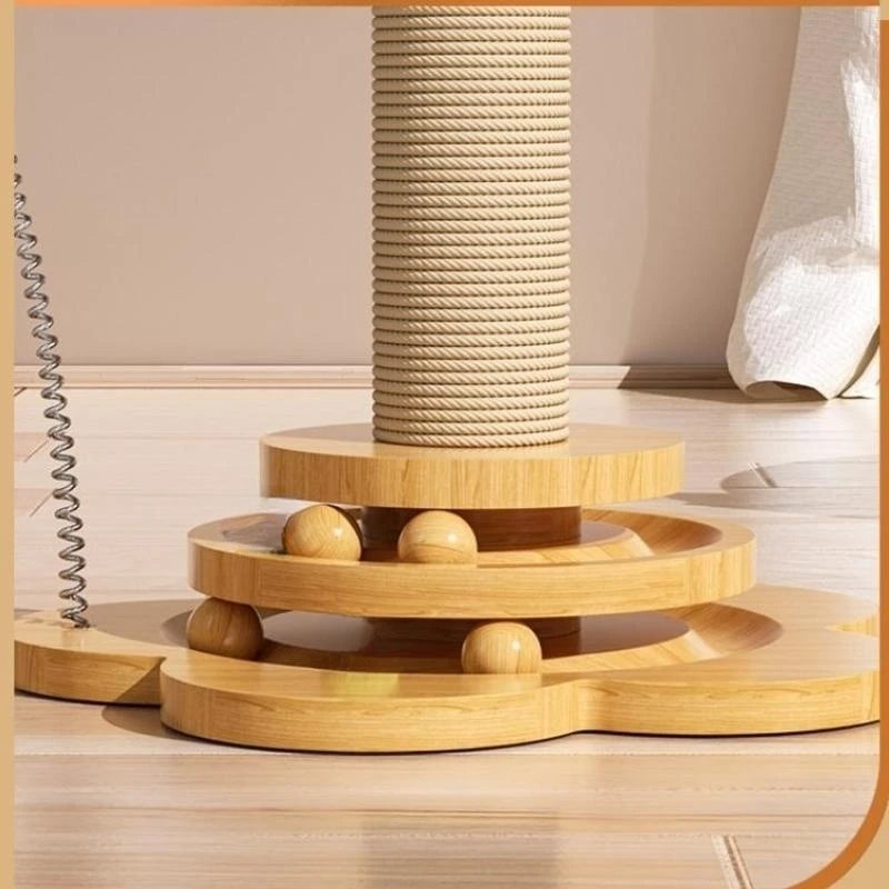 Solid Wood Cat Turntable Stick  Balls Durable Sisal Scratching Board