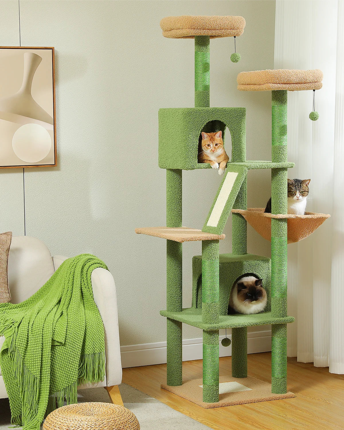 Large Cat Tree for Indoor Cats , Multi-Level Plush with Natural Sisal Scratching Post Condos Perches Hammock