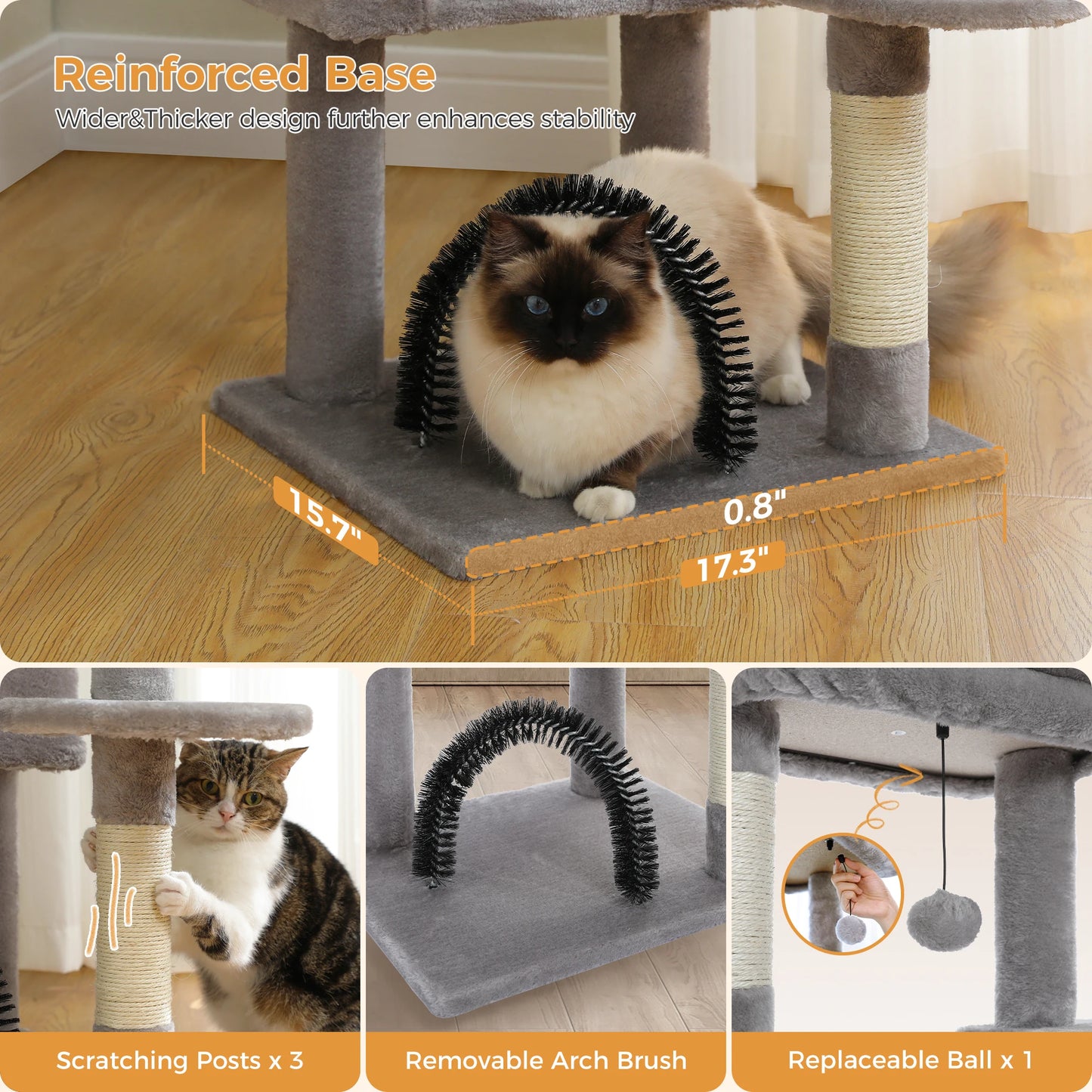 Cat Tree Tower with Self Groomer Sisal Scratching Post Large Condo Perch