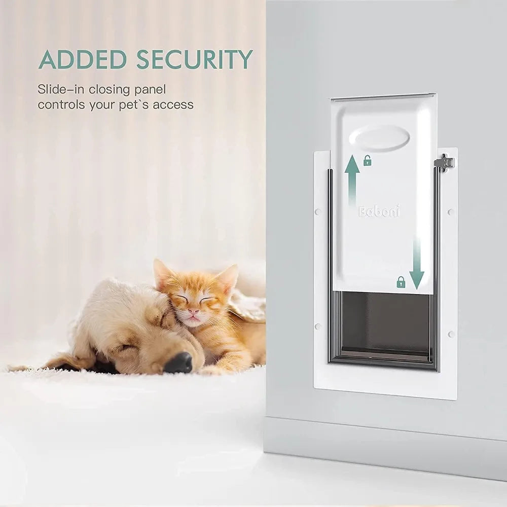 Pet Door for Wall, Steel Frame and Telescoping Tunnel, Aluminum Lock, Double Flap Dog and Cat Door