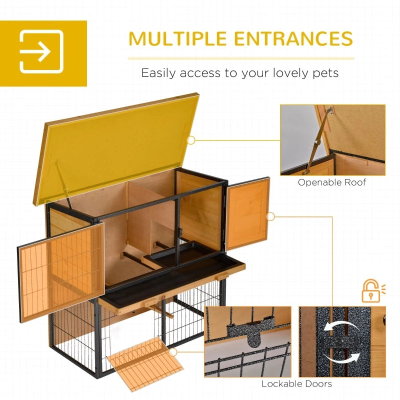 Wood Elevated Bunny Cage Small with Slide-out Tray Asphalt Roof ,Lockable Door