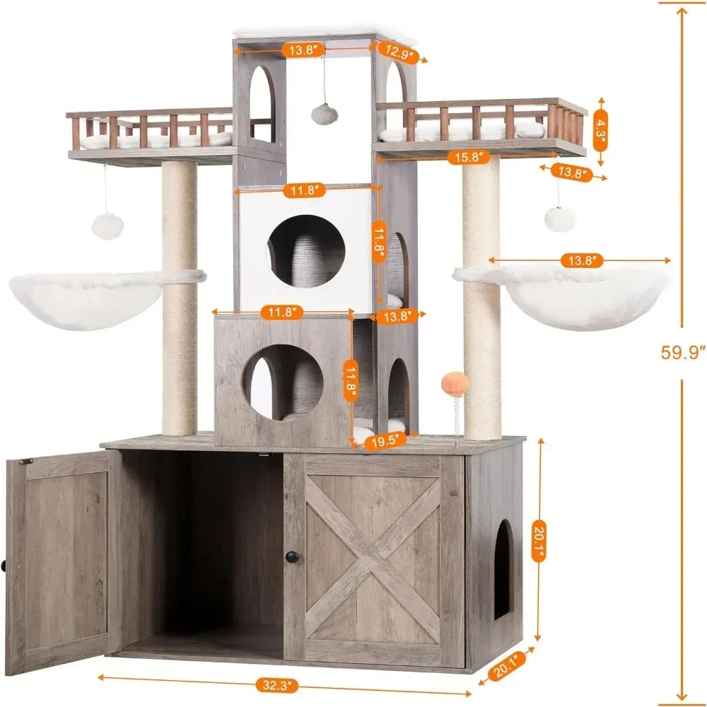 Cat Tree With Litter Box Enclosure for Indoor Big Cat Tower