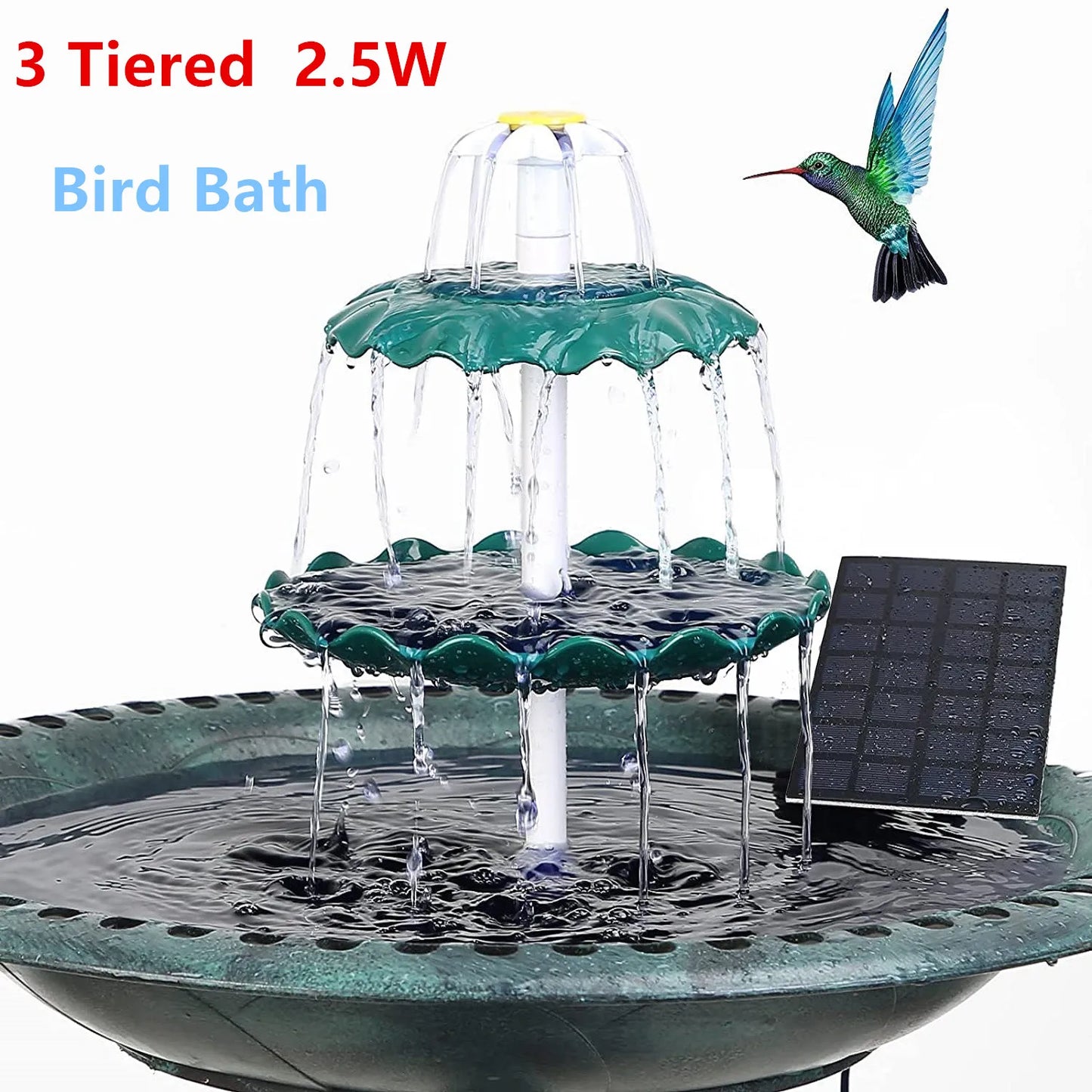 3 Tiered Bird Bath with Solar Pump Solar Fountain