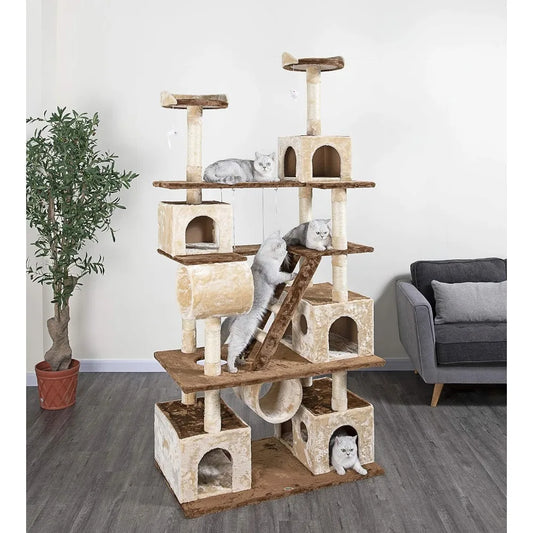 Huge 87" Tall Cat Tree House Climber Furniture with Swing Posts