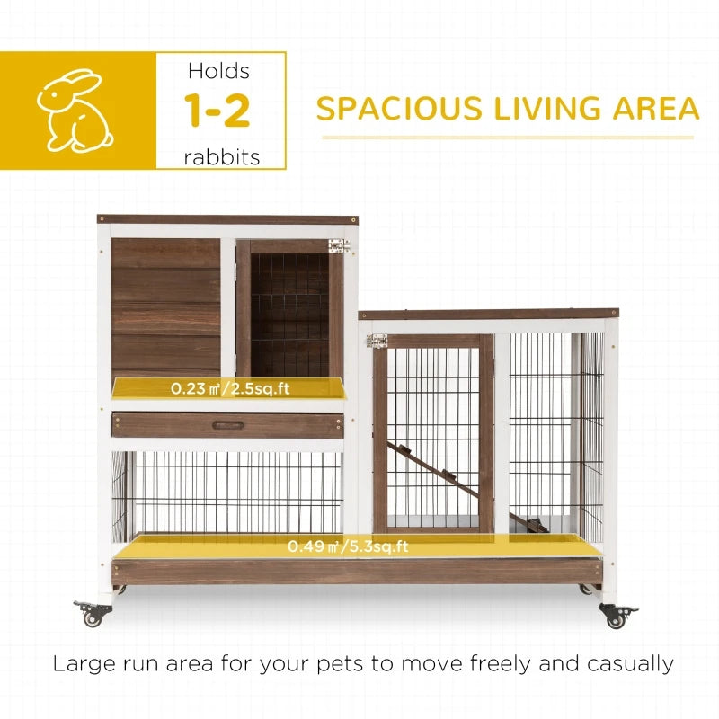 Wooden Rabbit Hutch Elevated Bunny Cage with Enclosed Run with Wheels