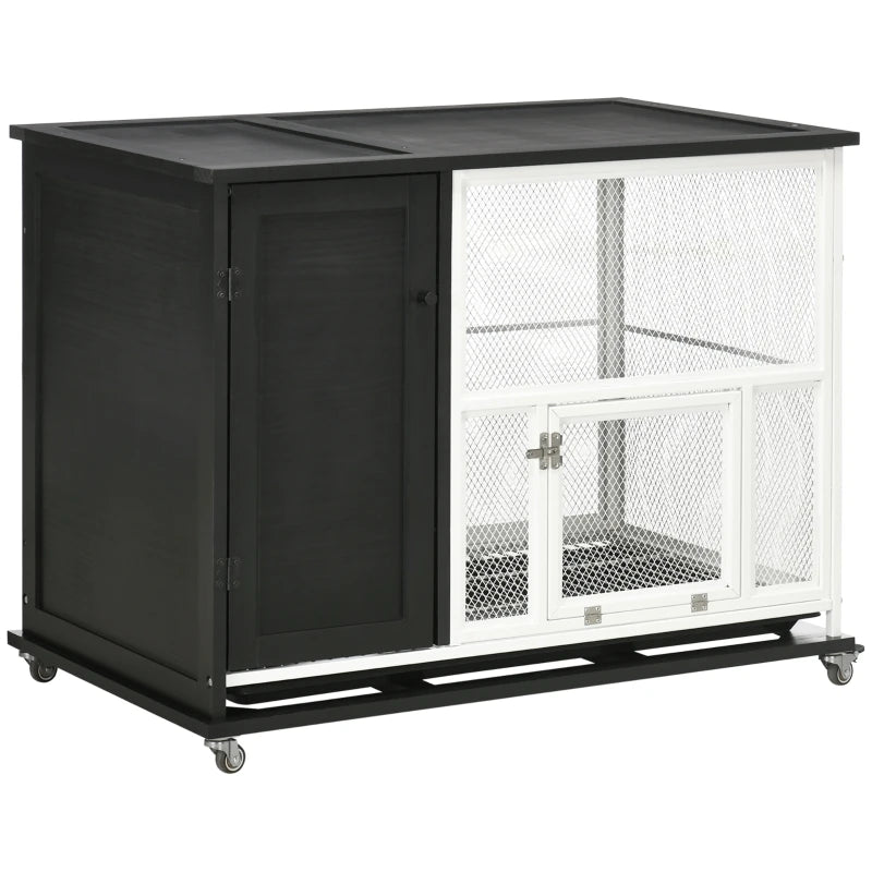 Indoor Rabbit Hutch Furniture with Wheels, Side Table with Removable Tray, 38" L x 22" x 29.5",