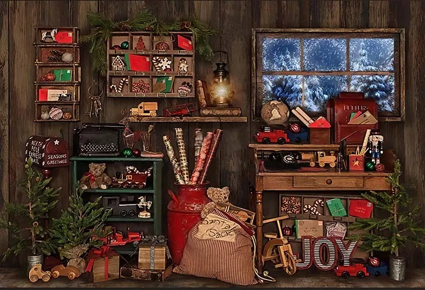 Photography Background Winter Christmas Santa's Toy Shop