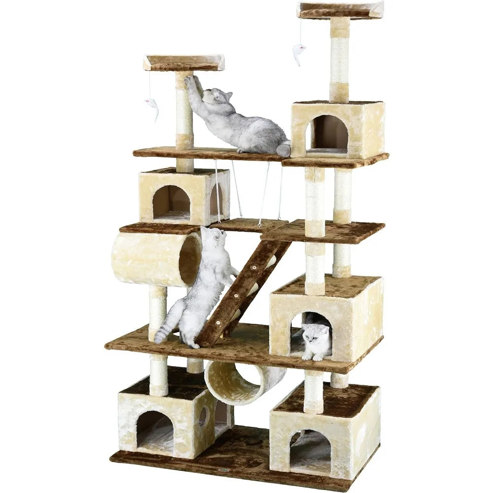 Huge 87" Tall Cat Tree House Climber Furniture with Swing Posts