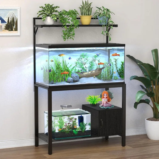 40-50 Gallon Fish Tank Stand with Plant Shelf Metal Aquarium Stand with Cubby Storage