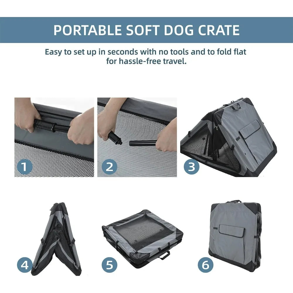 4-door soft dog bed with anti chewing mesh window, indoor and outdoor travel dog cage