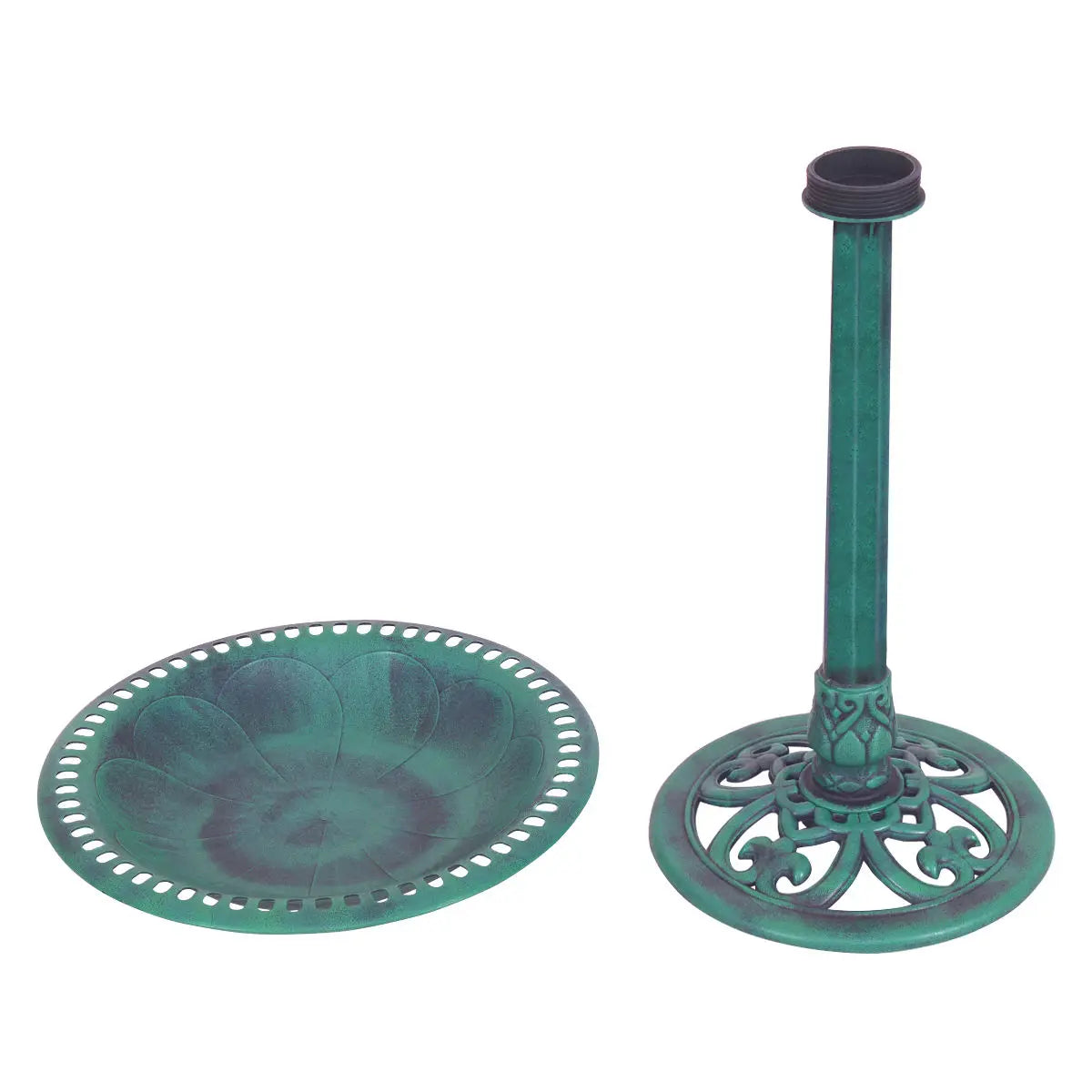 Green Pedestal Bird Bath Feeder Freestanding