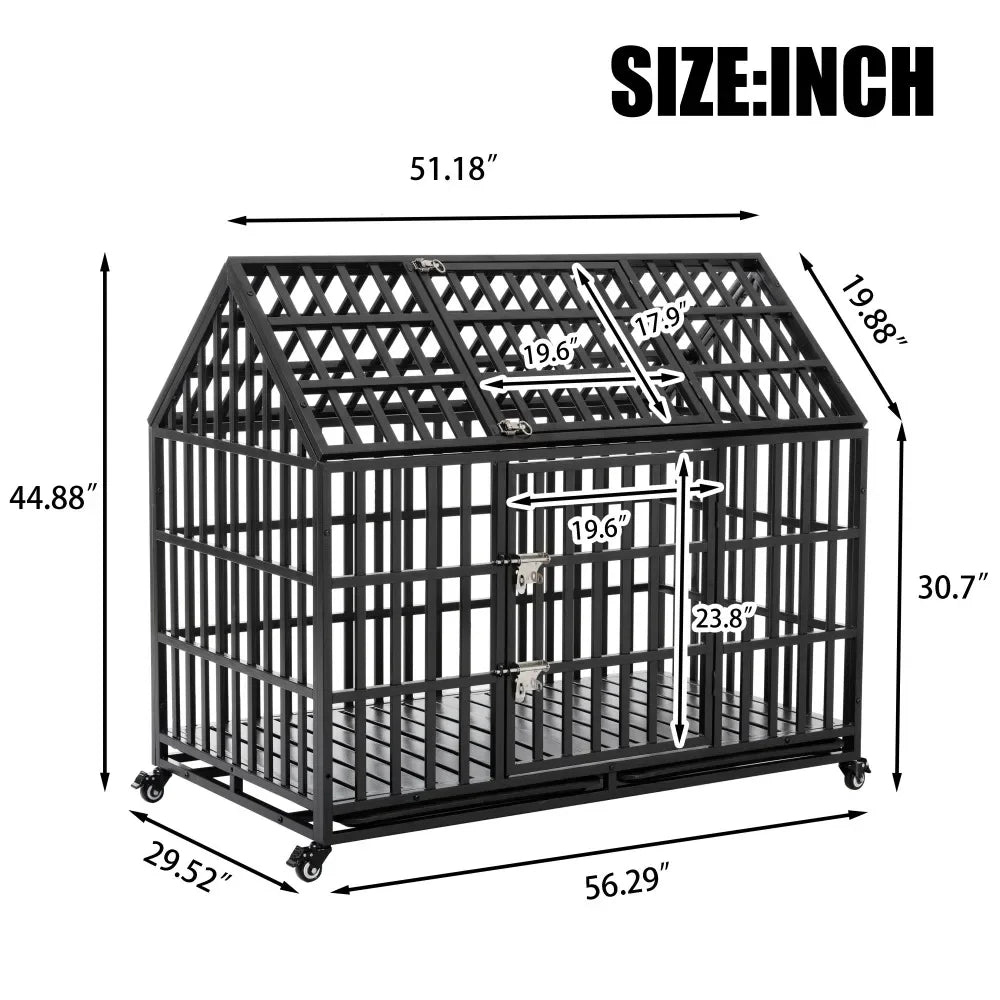 52" Heavy Duty Dog Crate Large with 4 Lockable Wheels