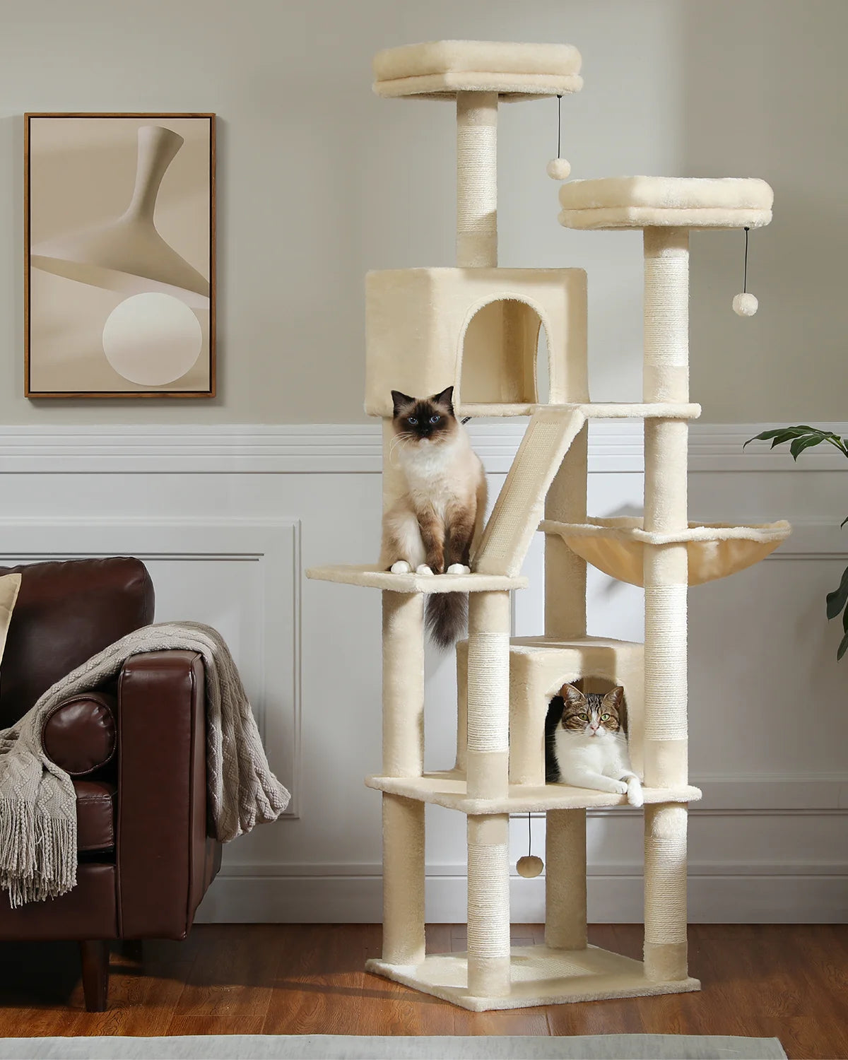 Large Cat Tree for Indoor Cats , Multi-Level Plush with Natural Sisal Scratching Post Condos Perches Hammock