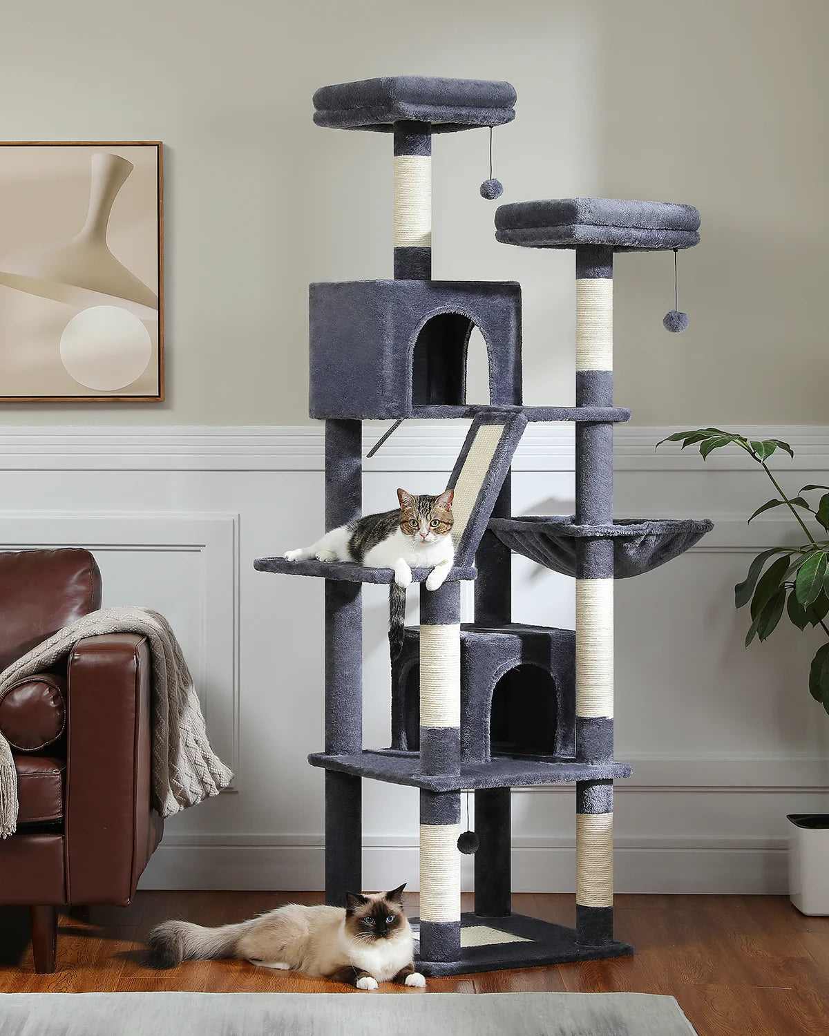 Large Cat Tree for Indoor Cats , Multi-Level Plush with Natural Sisal Scratching Post Condos Perches Hammock