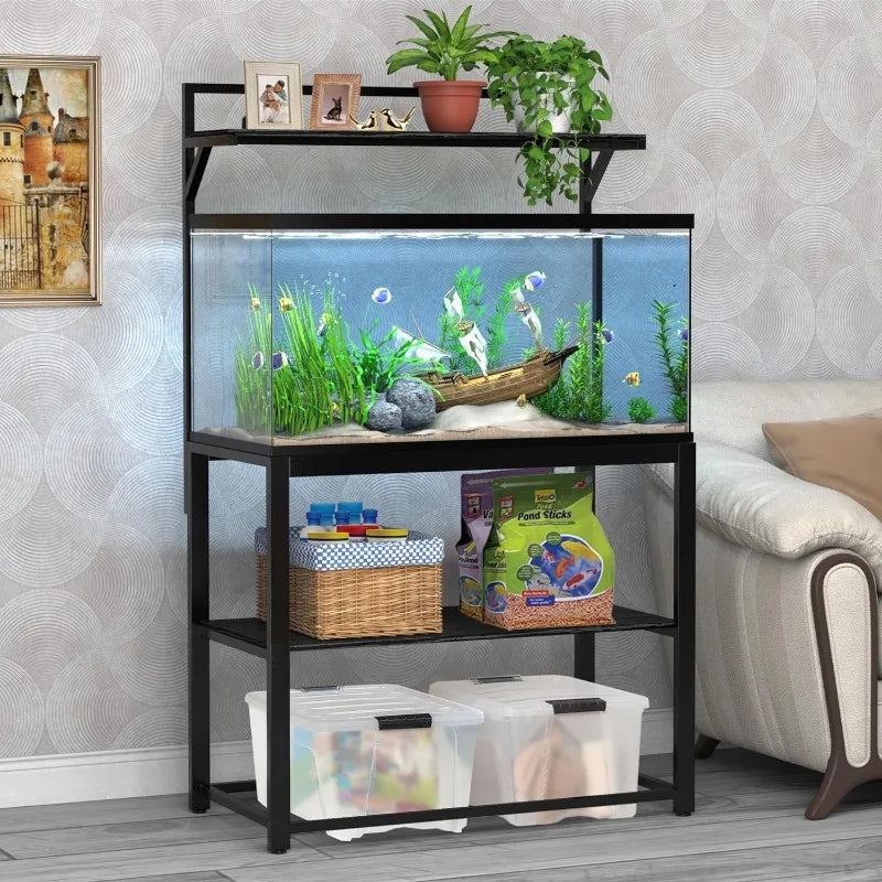 40-50 Gallon Fish Tank Stand with Plant Shelf Metal Aquarium Stand with Cubby Storage